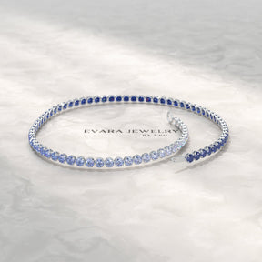 1.96 Carats Ombre Natural Blue Sapphire Tennis Bracelet in Solid 14K/18K Gold - Evara Jewelry LLC