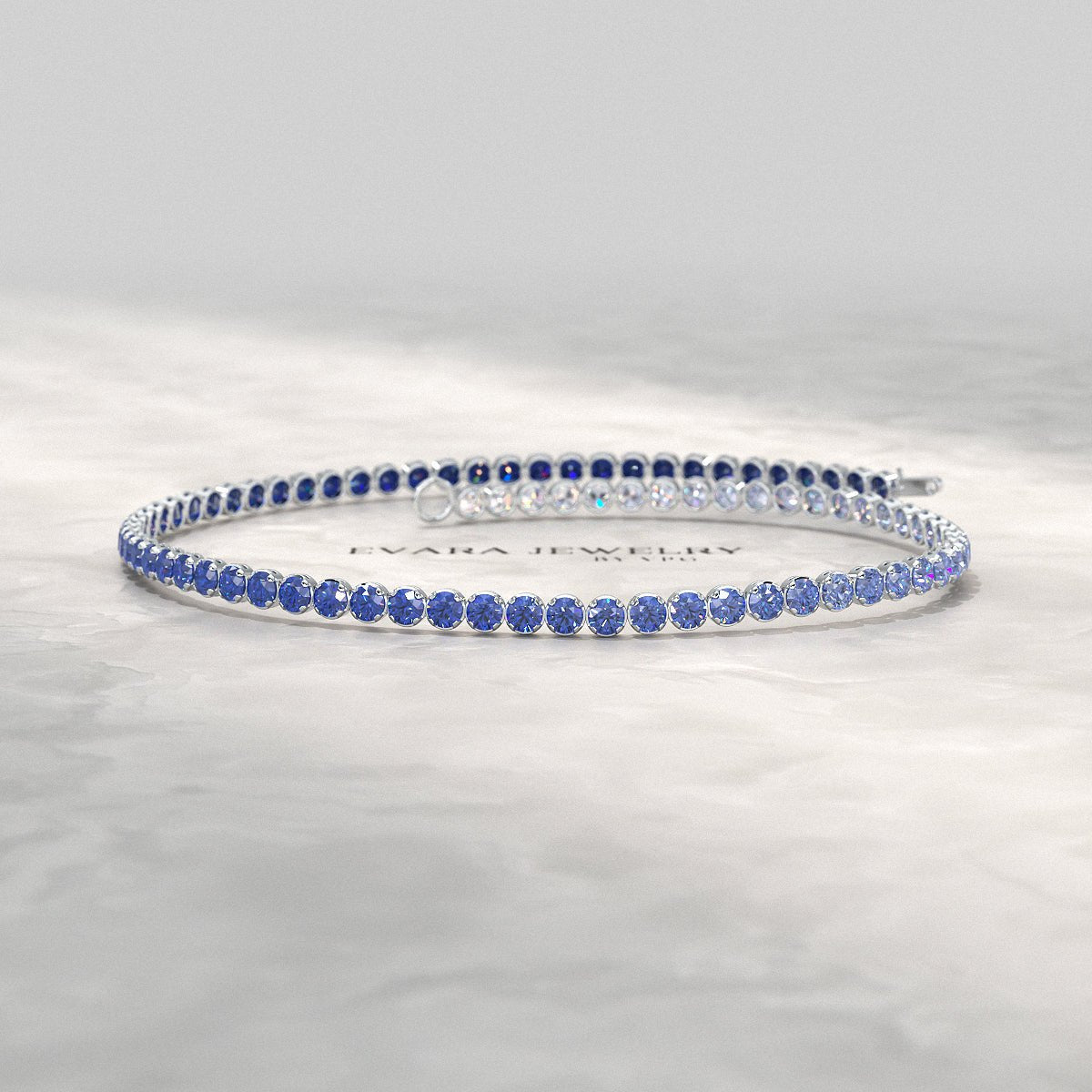 1.96 Carats Ombre Natural Blue Sapphire Tennis Bracelet in Solid 14K/18K Gold - Evara Jewelry LLC