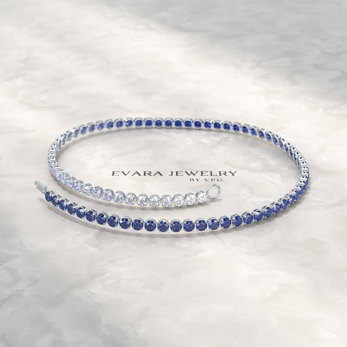 1.96 Carats Ombre Natural Blue Sapphire Tennis Bracelet in Solid 14K/18K Gold - Evara Jewelry LLC