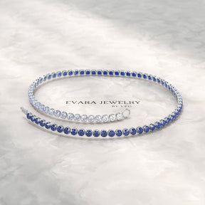 1.96 Carats Ombre Natural Blue Sapphire Tennis Bracelet in Solid 14K/18K Gold - Evara Jewelry LLC