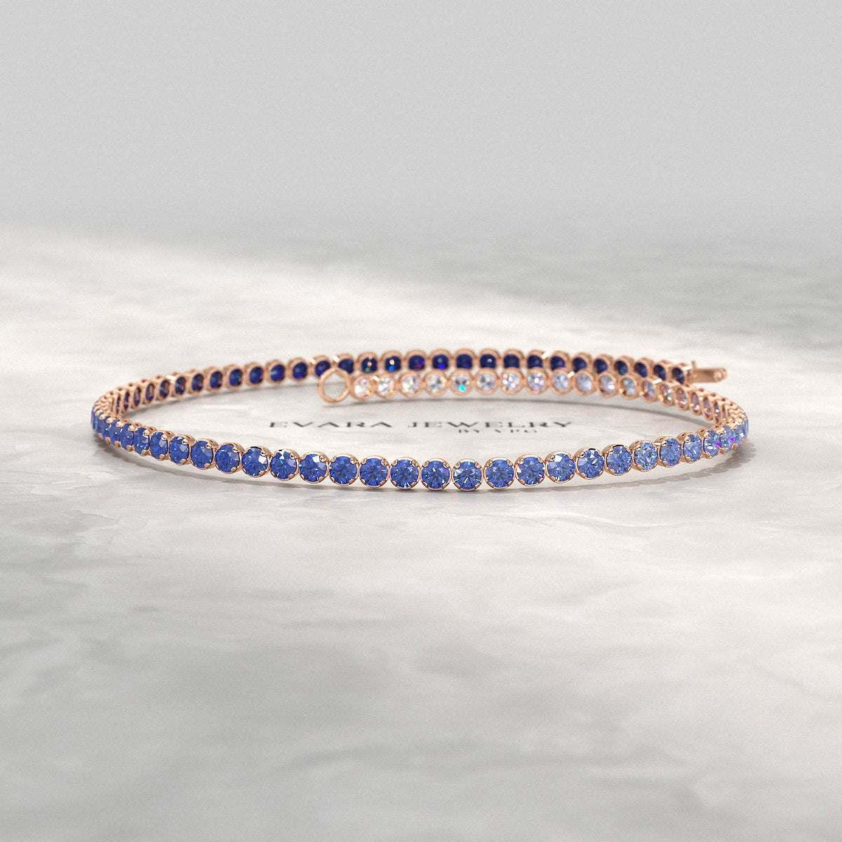 1.96 Carats Ombre Natural Blue Sapphire Tennis Bracelet in Solid 14K/18K Gold - Evara Jewelry LLC