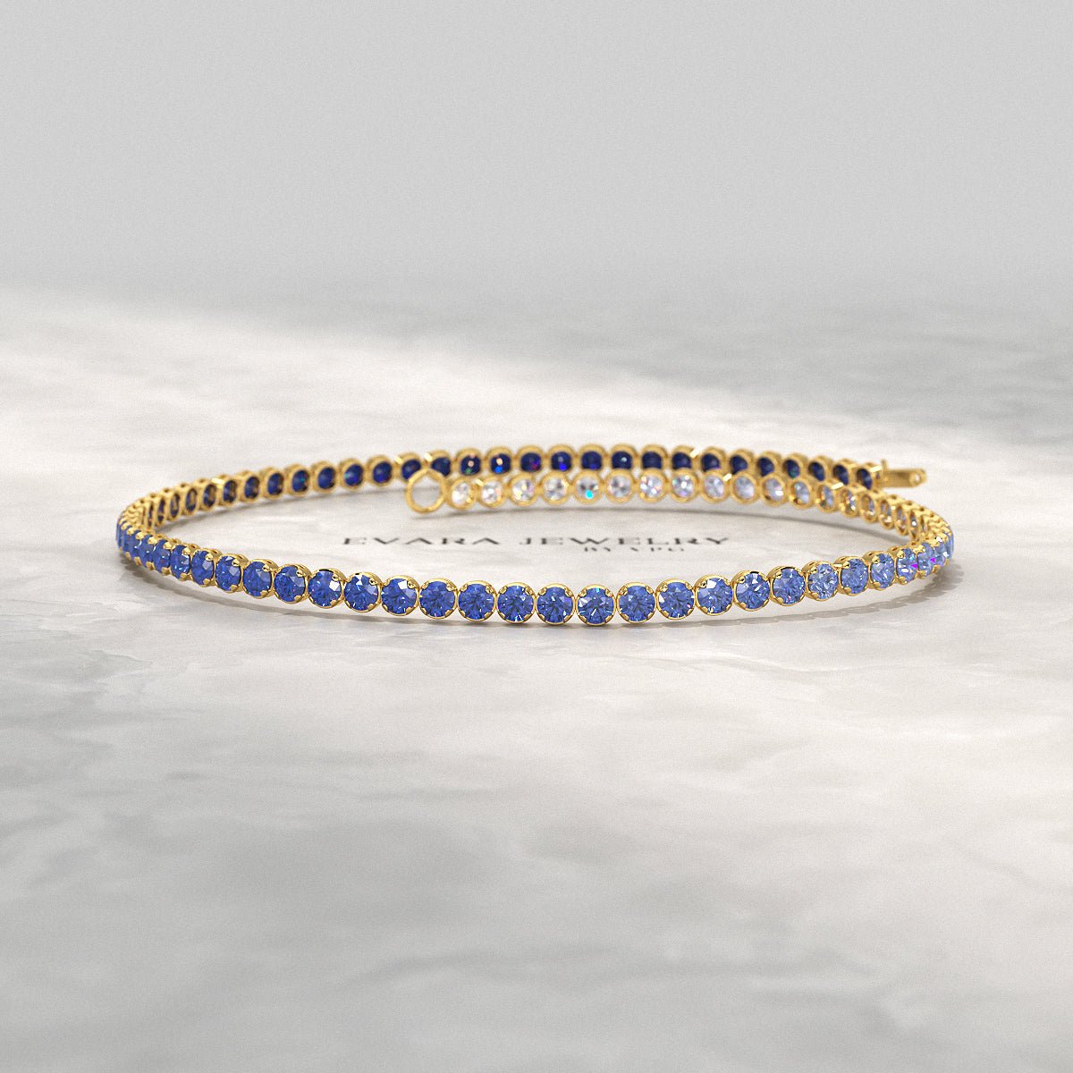 1.96 Carats Ombre Natural Blue Sapphire Tennis Bracelet in Solid 14K/18K Gold - Evara Jewelry LLC