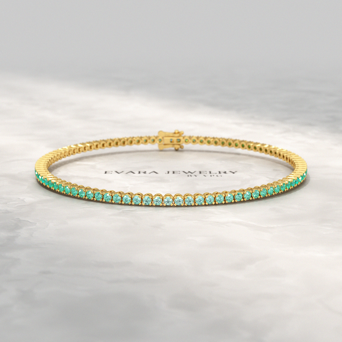 Natural Emerald Ombre 3.12 Carats Tennis Bracelet in 14K/18K Yellow Gold