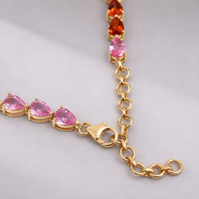 44 Carat Natural Pear-Cut Rainbow Sapphire Prong-Set Tennis Necklace