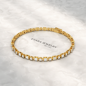 4 Carat Diamond Round & Baguette Statement Bracelet in 10K, 14K, 18K Gold