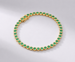 4 Carat Natural Emerald Bezel-Set Tennis Bracelet in 14K Gold