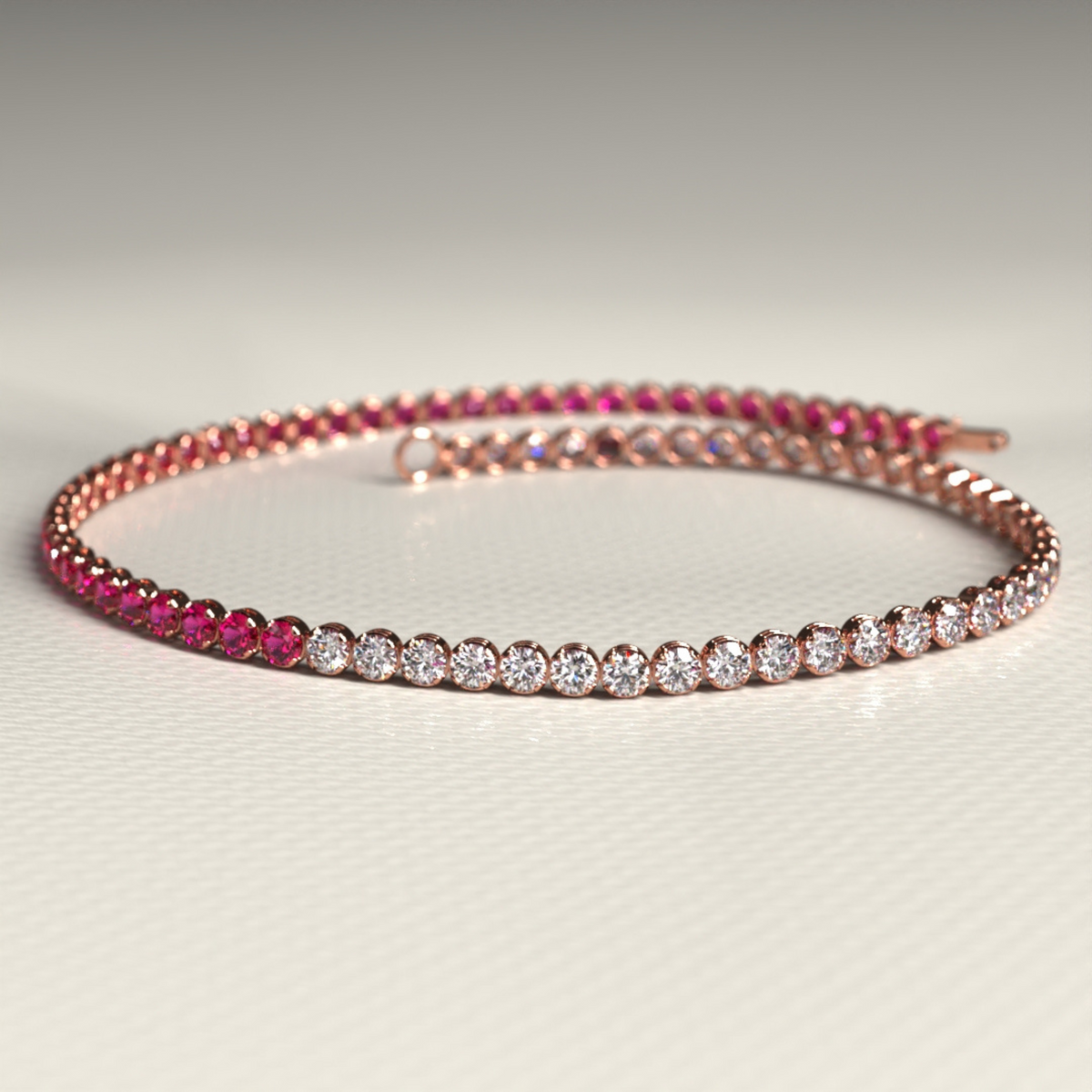 Natural Ruby & Diamond 50-50 Tennis Bracelet in 14K Rose Gold