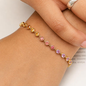 4.45 Carat Natural Rainbow Sapphire Bezel Bracelet: 14K Gold Tennis Bracelet