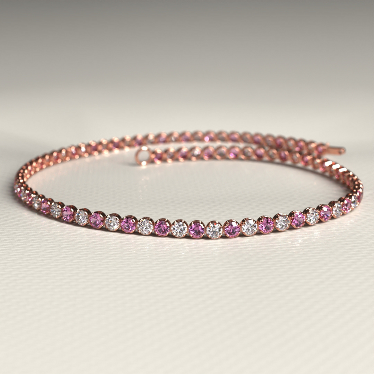 Pink Sapphire & Diamond Alternate Tennis Bracelet in 14K/18K White Gold