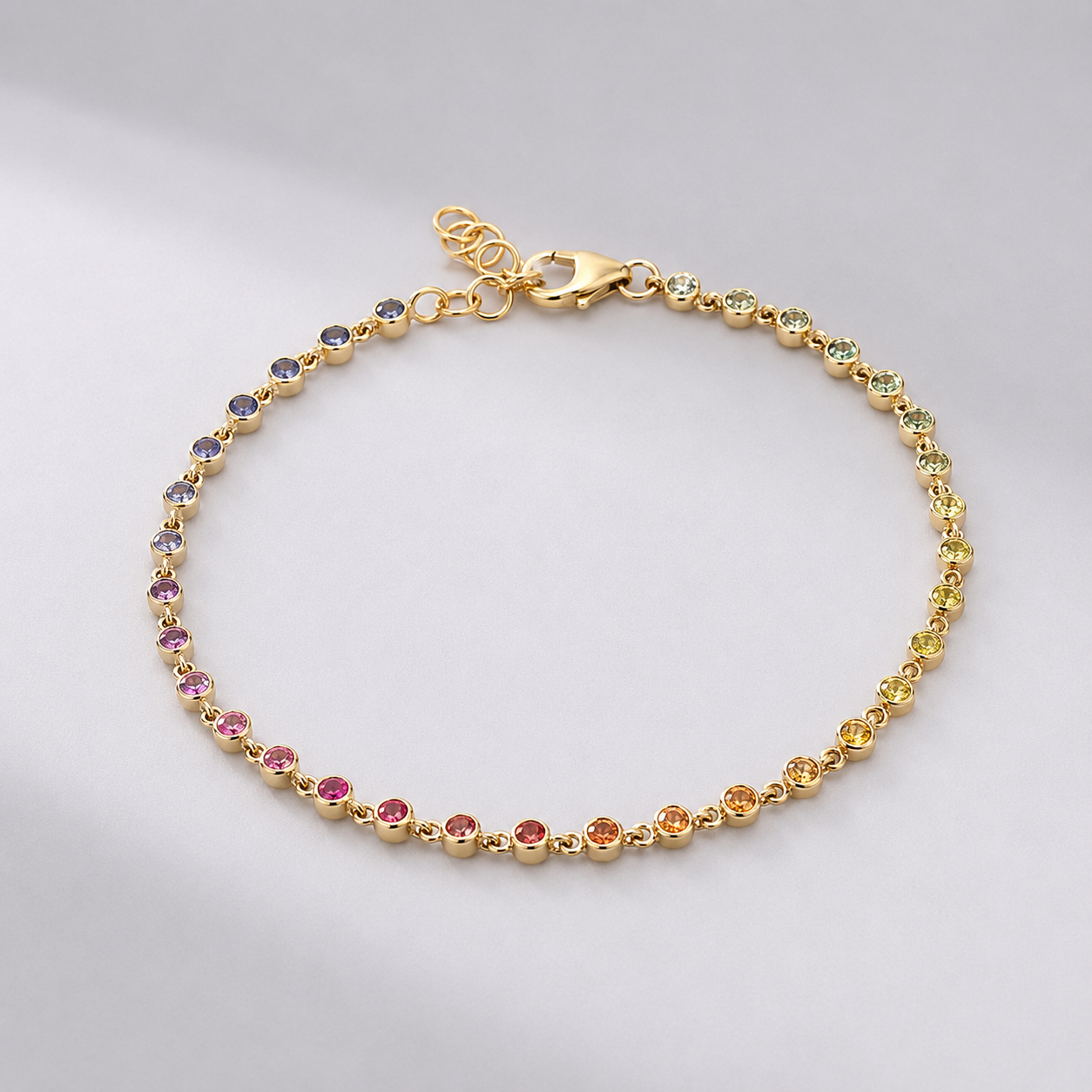 1.12 Carat Natural Rainbow Sapphire Bezel Set Chain Bracelet