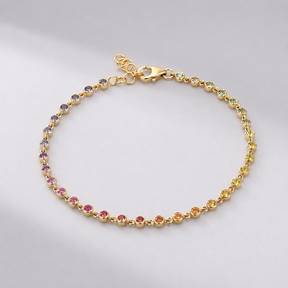 1.12 Carat Natural Rainbow Sapphire Bezel Set Chain Bracelet