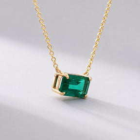 Natural East-West Emerald-Cut Emerald Pendant Necklace in 14K Gold