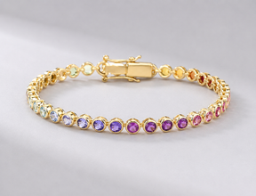 4 Carat Natural Rainbow Sapphire Bezel-Set Tennis Bracelet in 14K Gold