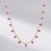 Natural Pink Sapphire Heart Charm and Lab-Grown Diamond Tennis Necklace in Rose Gold