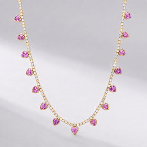 Natural Pink Sapphire Heart Charm and Lab-Grown Diamond Tennis Necklace in Rose Gold