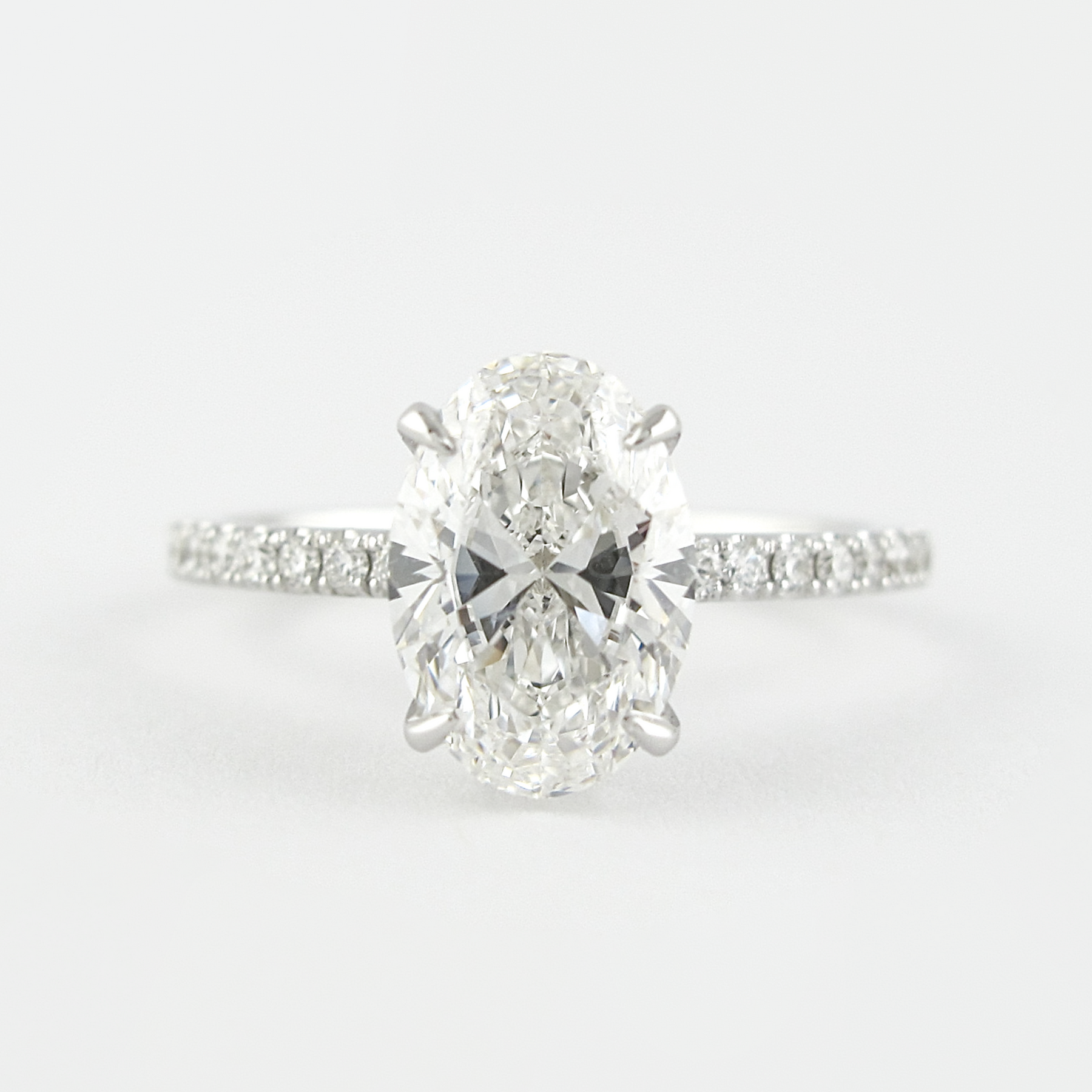 2.50 Carat Oval Pave Engagement Ring with Hidden Halo