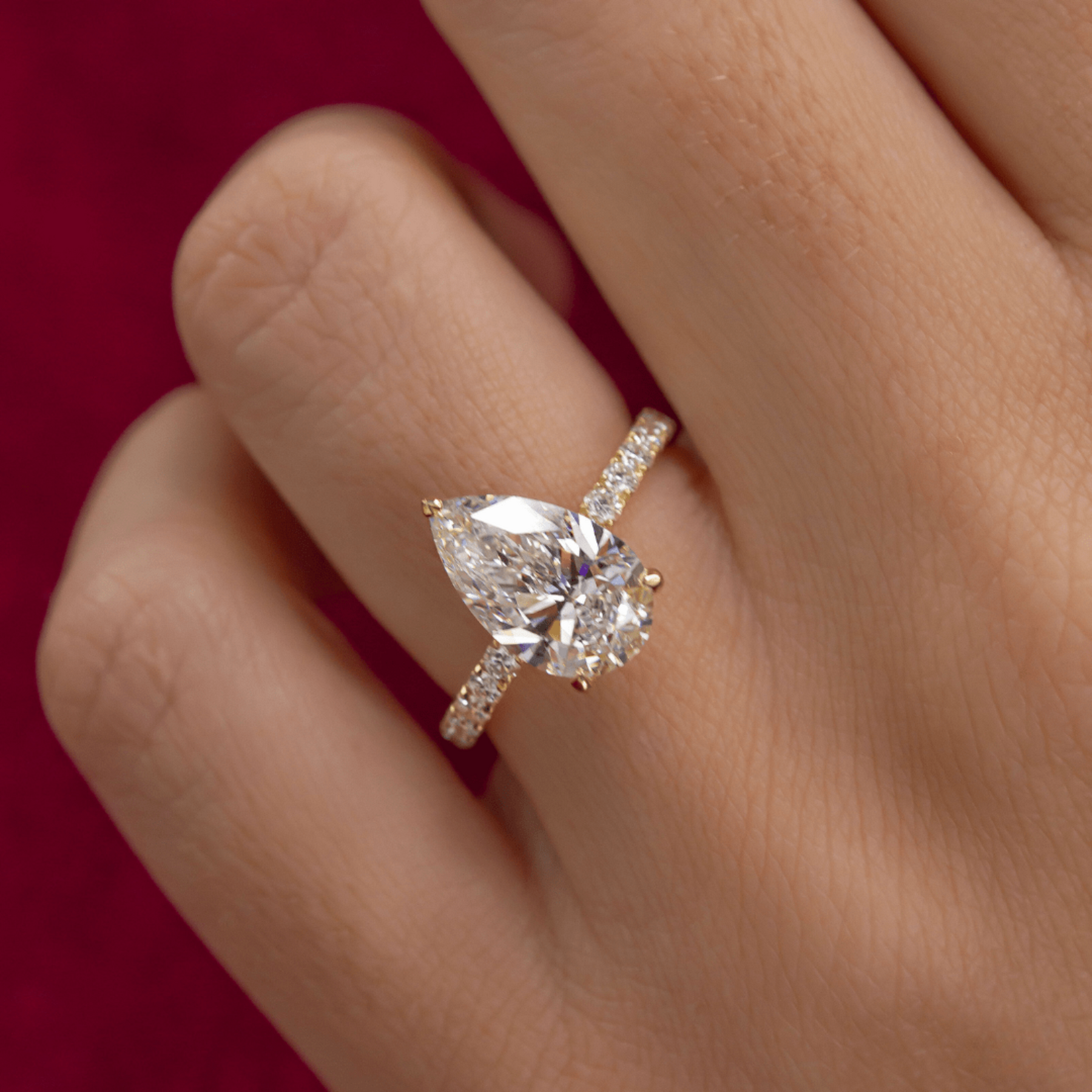 2 Carat Pear Cut Hidden Halo Pave Band Engagement Ring