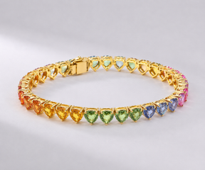 Natural Rainbow Sapphire Heart-Cut Tennis Bracelet in 14K Yellow Gold