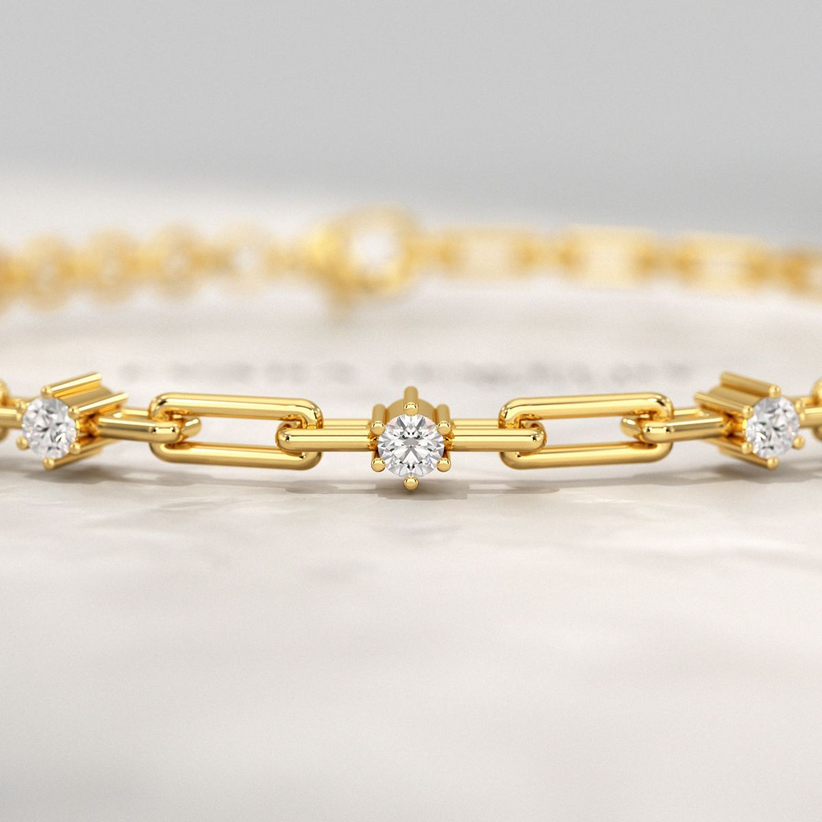 Diamond Paperclip Bracelet with Round Cut Lab Grown Diamond in Solid Gold