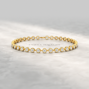 4 Carat Bezel Set Round Cut Diamond Gold Minimalist Tennis Bracelet