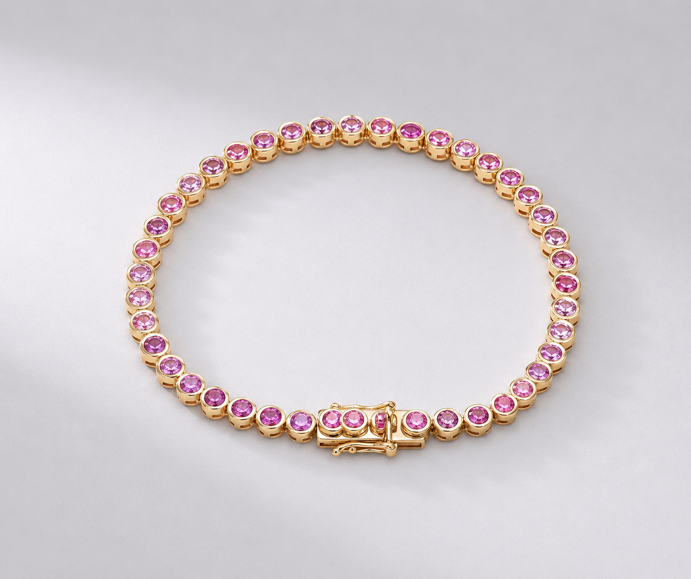 4 Carat Natural Pink Sapphire Bezel-Set Tennis Bracelet in 14K Gold