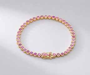 4 Carat Natural Pink Sapphire Bezel-Set Tennis Bracelet in 14K Gold