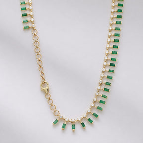 14K Gold Natural Emerald & Diamond Dot Dash Choker Necklace
