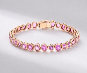 12 Carat Natural Pink Sapphire Mixed-Shape Tennis Bracelet in 14K Gold