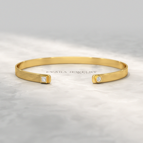 Diamond Solitaire Cuff Bracelet in 10K, 14K, 18K Solid Gold