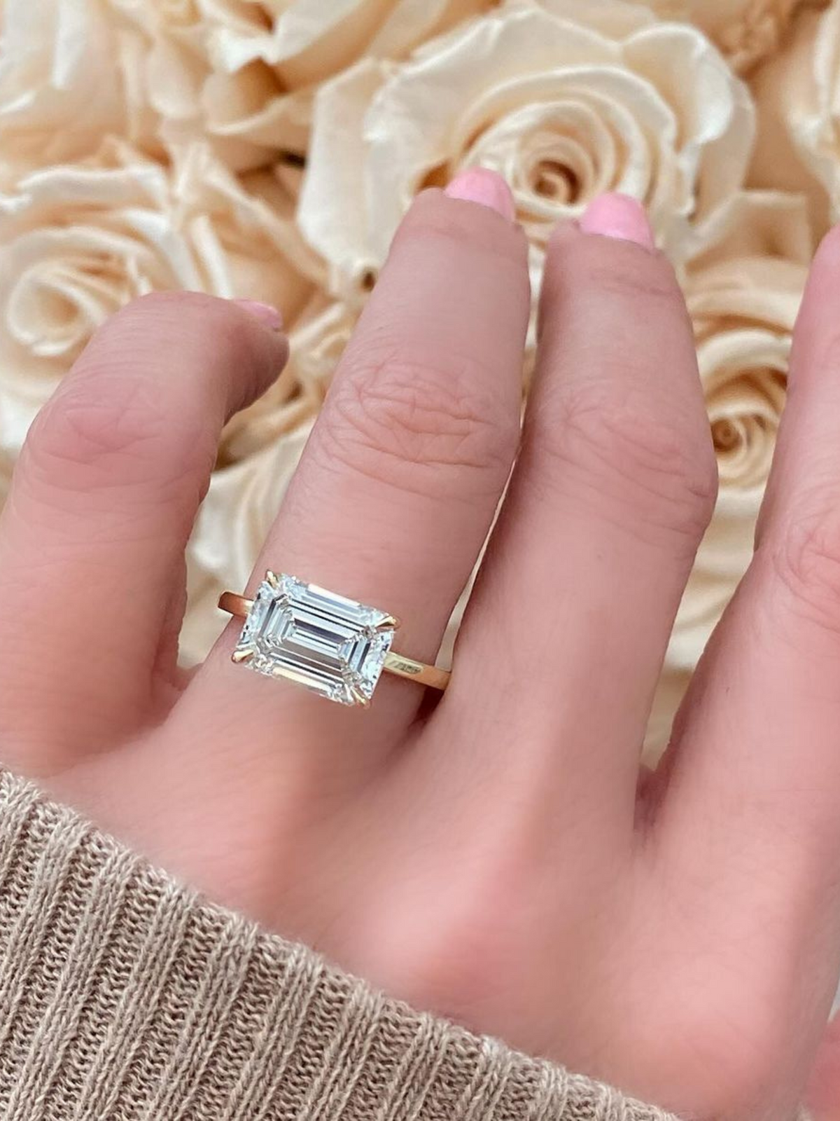 3 Carat Emerald Cut Diamond East West Engagement Ring