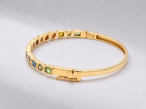 Natural Rainbow Sapphire Bezel Set Stacking Cuff Bracelet in 18K Yellow Gold