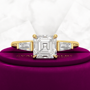 2 Carat Asscher Cut Three Stone Engagement Ring - Evara Jewelry LLC