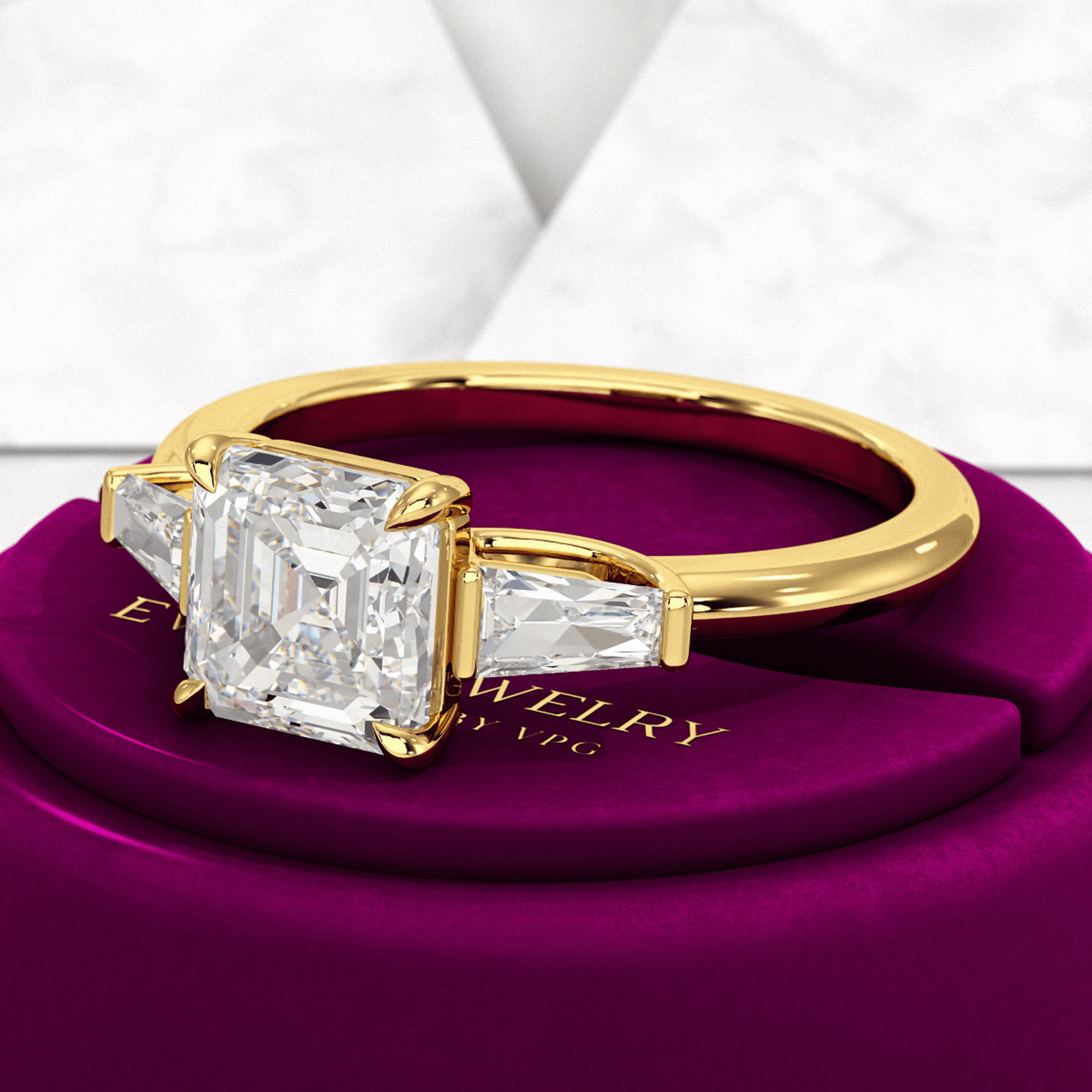 2 Carat Asscher Cut Three Stone Engagement Ring - Evara Jewelry LLC