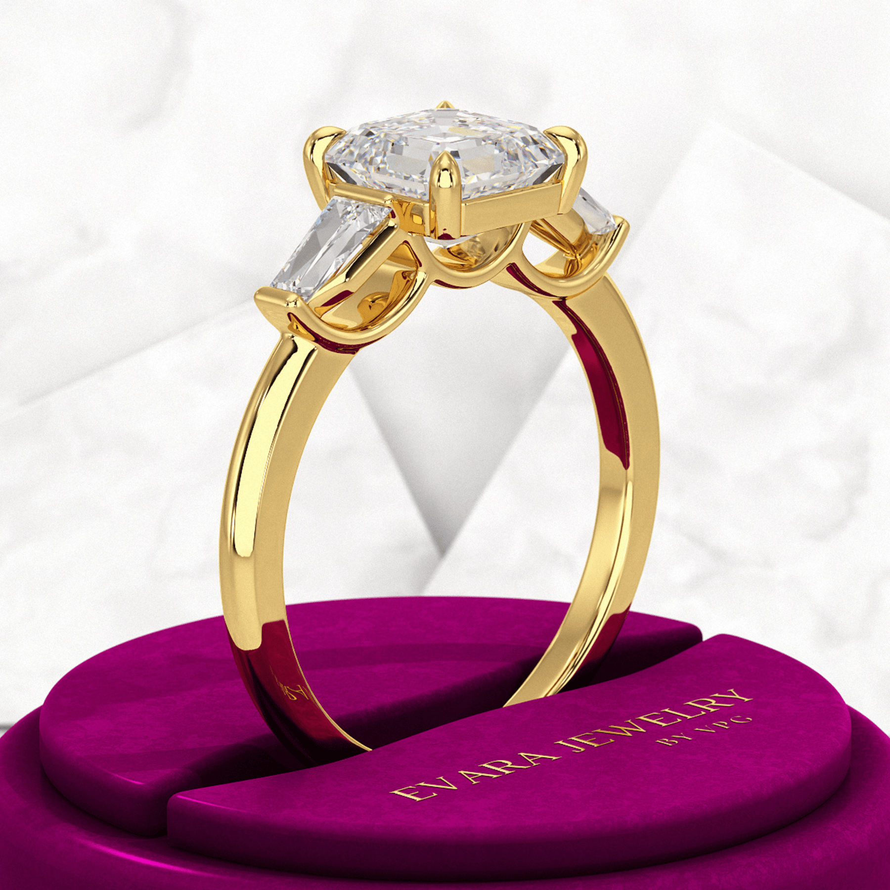 2 Carat Asscher Cut Three Stone Engagement Ring - Evara Jewelry LLC