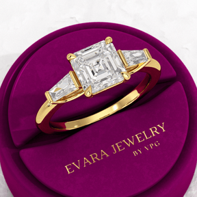 2 Carat Asscher Cut Three Stone Engagement Ring - Evara Jewelry LLC