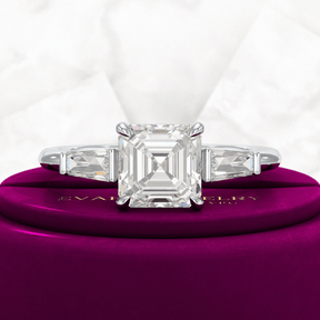 2 Carat Asscher Cut Three Stone Engagement Ring - Evara Jewelry LLC