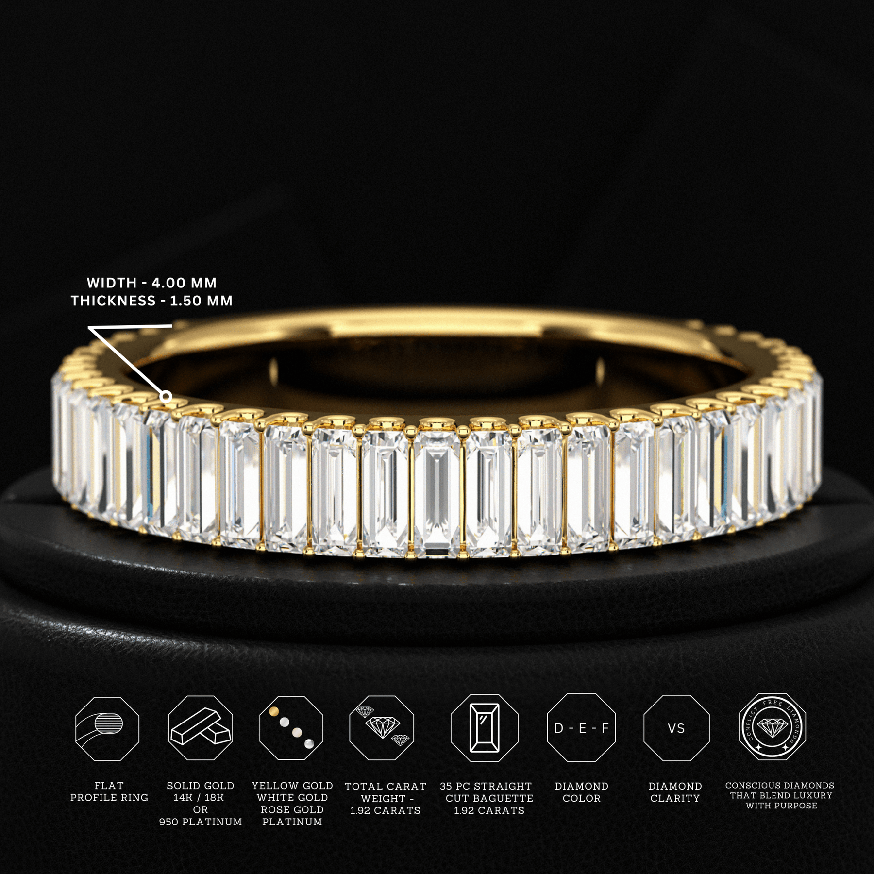 2 Carat Baguette Cut Minimalist Eternity Band - Evara Jewelry LLC