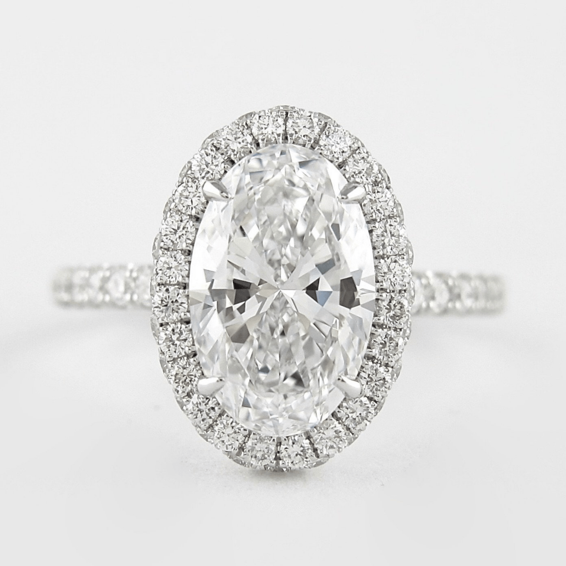 2 Carat Classic Oval Cut Diamond Halo Engagement Ring with Pave Band - Evara Jewelry LLC