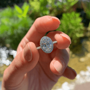 2 Carat Classic Oval Cut Diamond Halo Engagement Ring with Pave Band - Evara Jewelry LLC