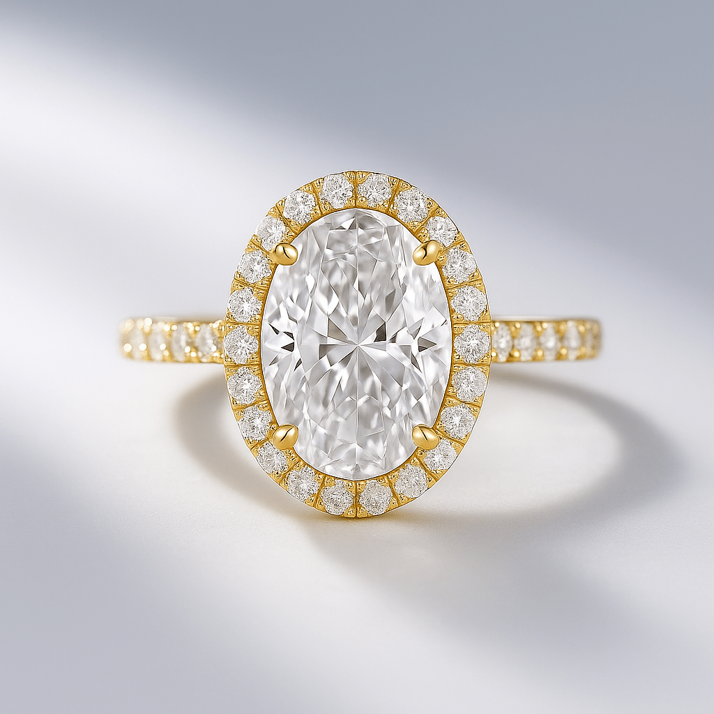 2 Carat Classic Oval Cut Diamond Halo Engagement Ring with Pave Band - Evara Jewelry LLC