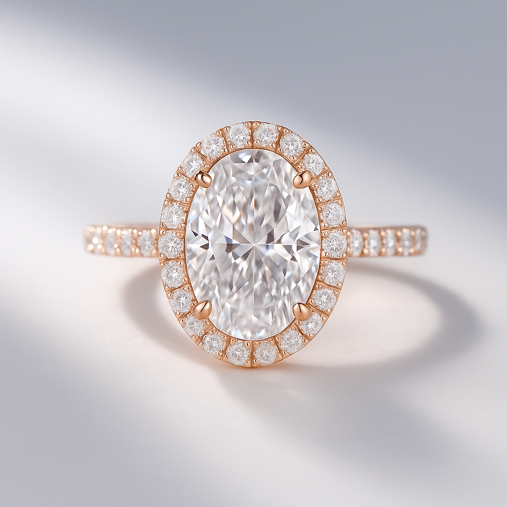 2 Carat Classic Oval Cut Diamond Halo Engagement Ring with Pave Band - Evara Jewelry LLC