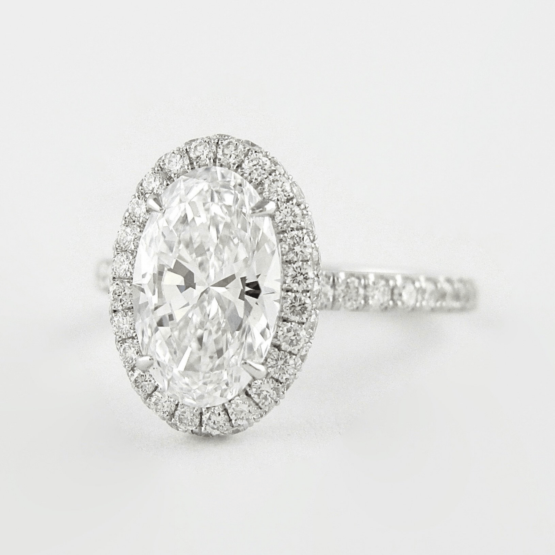 2 Carat Classic Oval Cut Diamond Halo Engagement Ring with Pave Band - Evara Jewelry LLC