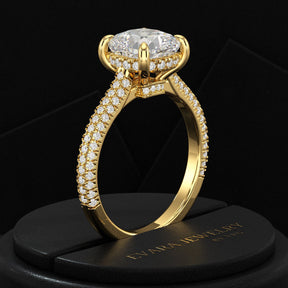 2 Carat Cushion Cut Diamond Engagement Ring with French Pave Band - Evara Jewelry LLC