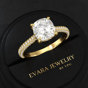 2 Carat Cushion Cut Diamond Engagement Ring with French Pave Band - Evara Jewelry LLC