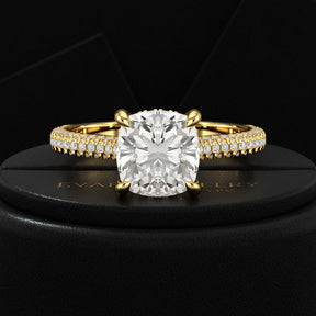 2 Carat Cushion Cut Diamond Engagement Ring with French Pave Band - Evara Jewelry LLC