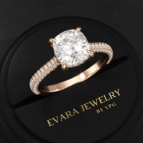 2 Carat Cushion Cut Diamond Engagement Ring with French Pave Band - Evara Jewelry LLC