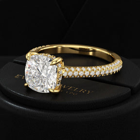 2 Carat Cushion Cut Diamond Engagement Ring with French Pave Band - Evara Jewelry LLC