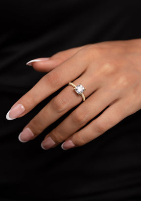 2 Carat Cushion Cut Diamond Engagement Ring with French Pave Band - Evara Jewelry LLC