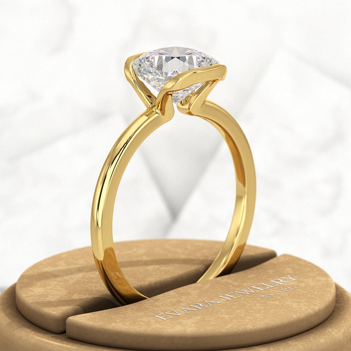 2 Carat Cushion Cut Diamond Half Bezel Set Engagement Ring - Evara Jewelry LLC