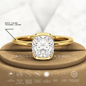 2 Carat Cushion Cut Diamond Half Bezel Set Engagement Ring - Evara Jewelry LLC